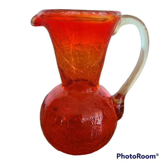 Mini Crackle Glass Pitcher Boho Shabby Chic Window Tabletop Dresser Mini Vase - Picture 1 of 11